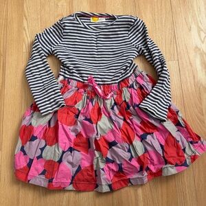 MIni Boden Striped and Heart Patterned Kids Dress, Sz 5-6